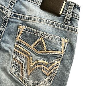 MONTERO Men's Bootcut Jeans Size 36 Modern Cowboy Embroidered Whipstitch